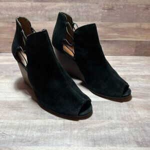 Lucky Brand Womens Black Suede Peep Toe Wedge Booties